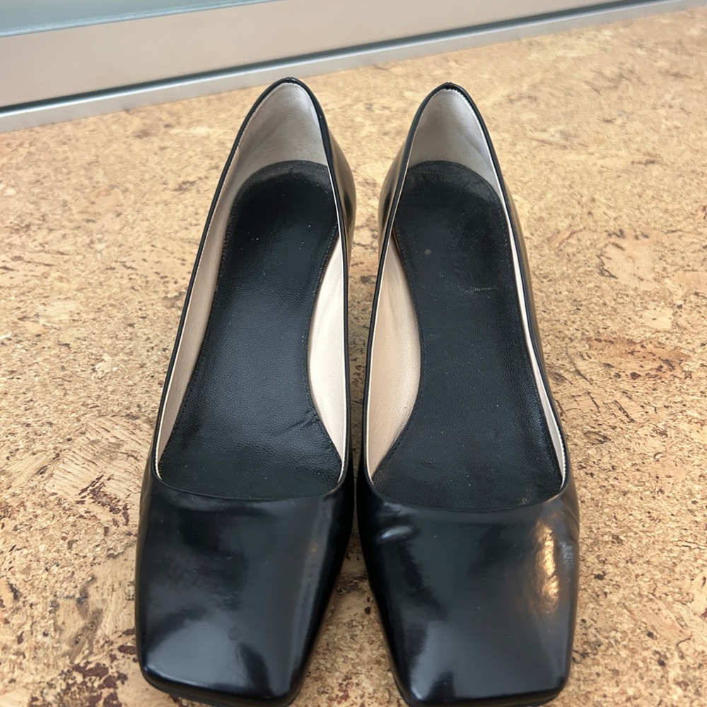 Prada black leather square toe heels